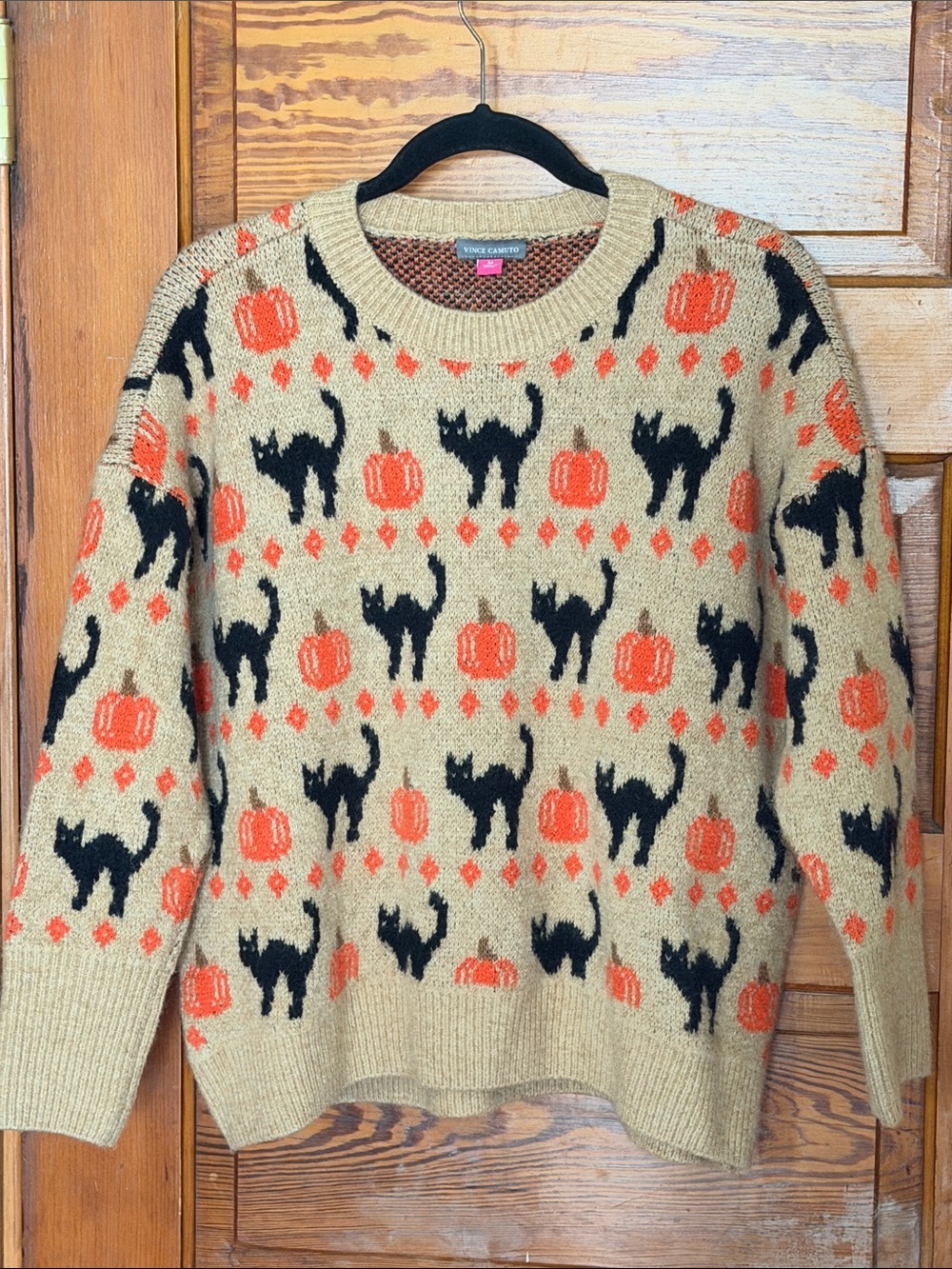 Vince Camuto Sweater Halloween Black Cats Pumpkins Size Medium